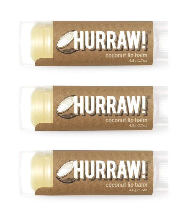Hurraw! Coconut Lip Balm, 3 Pack, Organic, Certified Vegan, 100% Natural Ingredients