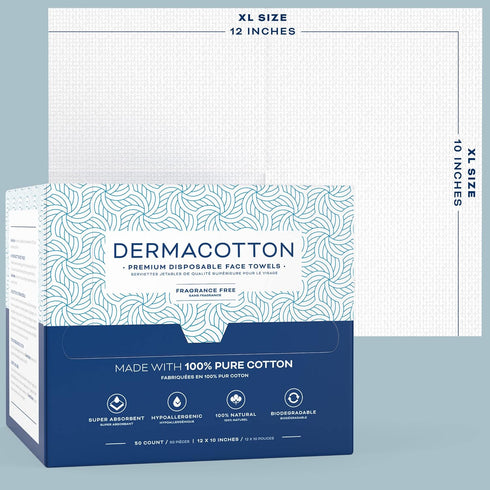 Disposable Cotton Face Towels, Super Soft Hypoallergenic Makeup Remover Wipes, Biodegradable Facial Cloths (50 Pack)