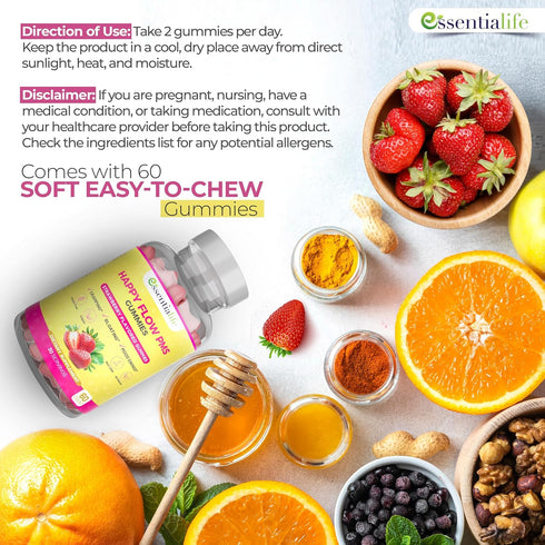 Gummies B6 (180 Count) PMS - Happy Flow PMS Support Supplement for Women - Strawberry PMS Relief Supplement