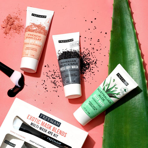 Freeman Exotic Blends Facial Mask 4 Piece Set, Peel-Off & Jelly Masks for Cleansing, Hydrating, Vegan & Cruelty-Free