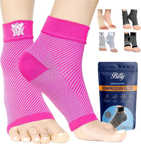Bitly Plantar Fasciitis Compression Socks for Women & Men, Best Ankle Compression Sleeve for Pain Relief (Pink, Large)