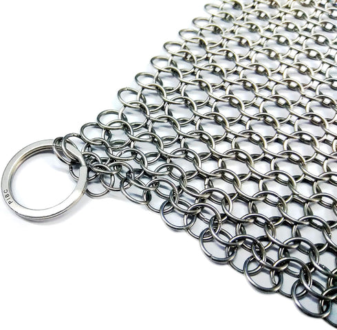 Cast Iron Cleaner 8"x6" Chainmail Scrubber, 316L Stainless Steel for Griddle, Skillet, Dutch Oven, Wok