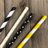 Outside the Box Papers Bee Theme Paper Straws, 7.75 Inches, 100 Pack - Black, Yellow, White Striped and Polka Dot