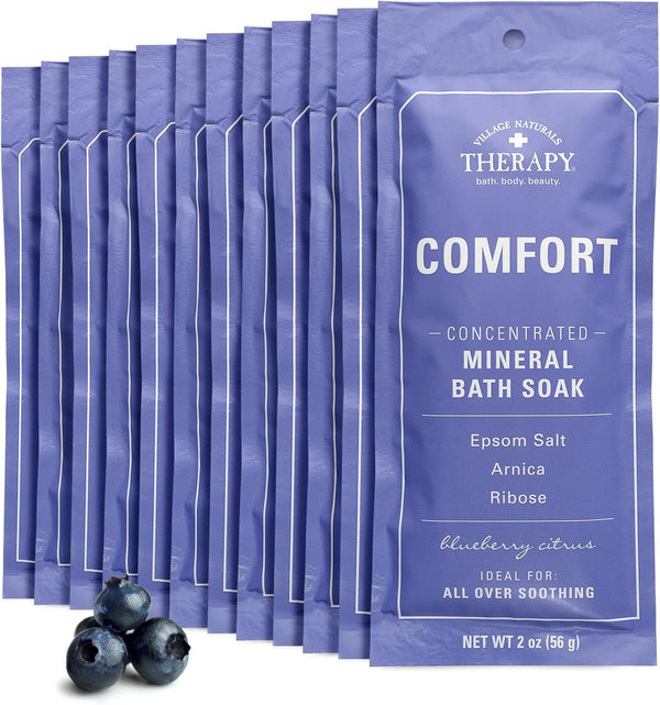 Mineral Bath Soak, Comfort Concentrated Bath Soak by Village Naturals Therapy, Blueberry Citrus, 2 Oz, Pack of 12