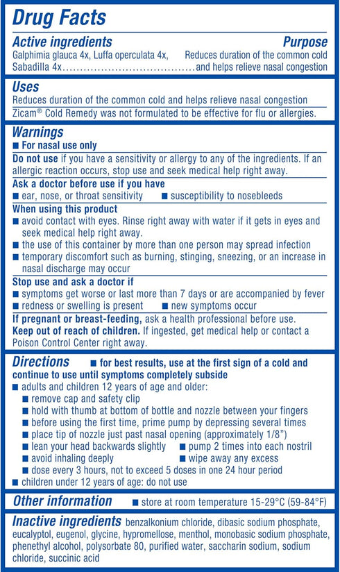 Zicam Cold Remedy No-Drip Nasal Spray, Cooling Menthol & Eucalyptus, Homeopathic, 0.5 Ounce