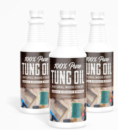 Pure Tung Oil - 32 Fl Oz - 1 Quart - 100% Pure Tung Oil for Wood Finishing - Ideal for Furniture Polish - Preserve and Restore Furniture, Wood Flooring, Patio and more