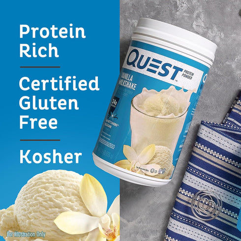 Quest Nutrition Vanilla Milkshake Protein Powder, 24g Protein, 1g Sugar, Low Carb, Gluten Free, 1.6 Pound