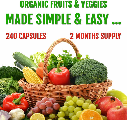 UpNourish Organic Fruits and Veggies Supplement, 480 Capsules for Diet Balance and Energy