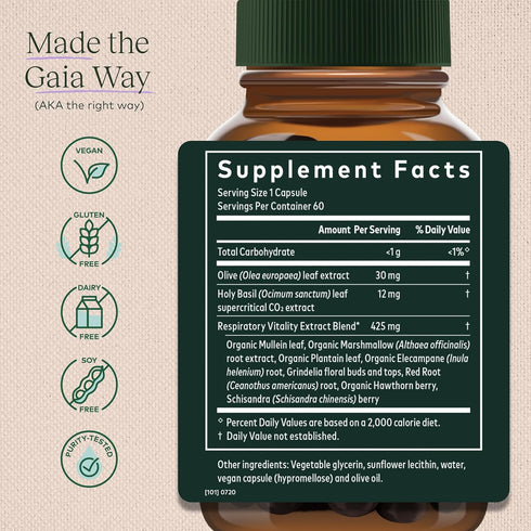 Gaia Herbs Mighty Lungs - Lung Support Supplement to Help Maintain Overall Lung & Respiratory Health* - With Mullein, Plantain, Schisandra & Elecampane - 60 Vegan Liquid Phyto-Capsules (30-Day Supply)