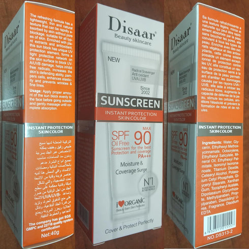 SPF 90 Sunscreen Instant Protection UVA UVB Foundation PA+++ Oil Free Sunblock, 40g