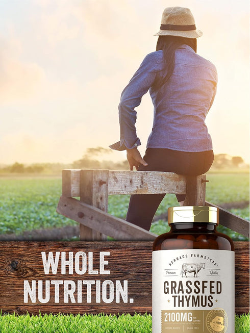 Carlyle Grass Fed Beef Thymus Supplement - 200 Capsules, 4200mg, Pasture Raised, Non-GMO & Gluten Free