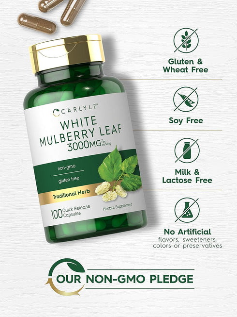 Carlyle Mulberry Leaf Extract | 3000mg | 100 Capsules | Non-GMO & Gluten Free Herbal Supplement