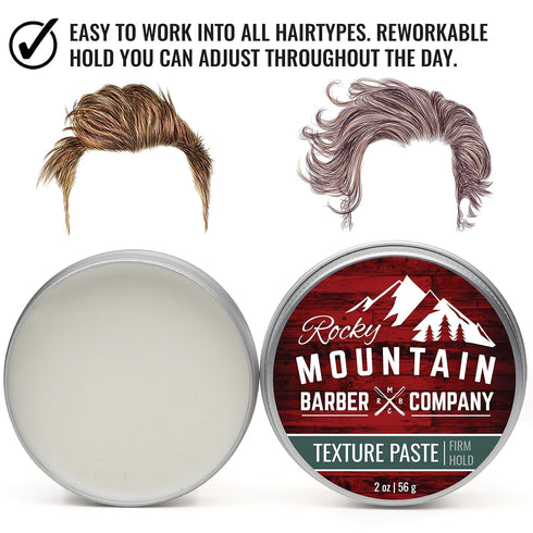 Rocky Mountain Barber Company Hair Paste for Men - Pliable Light-Firm Hold Hair Styling Paste, 2 oz, Shine-Free Matte