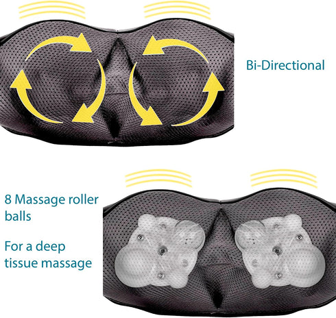 InvoSpa Shiatsu Massager with Heat - Deep Tissue Kneading Pillow for Neck, Shoulders, and Back - Electric Full Body