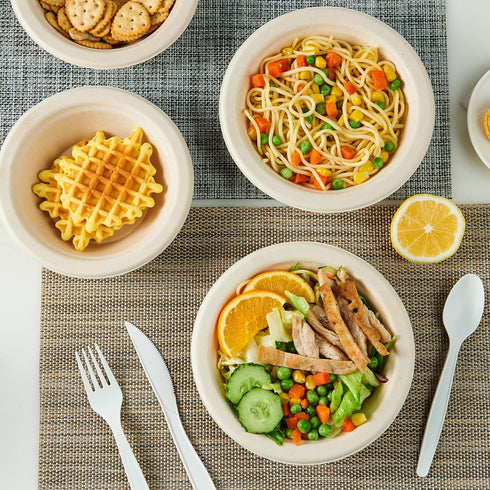ECOLipak 150 Pack Compostable Paper Bowls, 12 oz Disposable Biodegradable Soup Bowls Made of Natural Bagasse