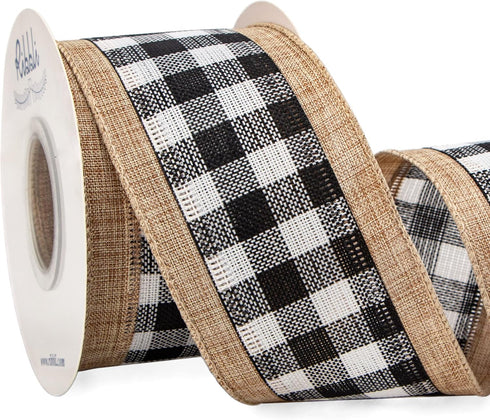 Ribbli Christmas Burlap Wired Ribbon, Buffalo Plaid with Burlap Ribbon 2-1/2 Inch x Continuous 10 Yard, Christmas Ribbon for Tree, Gift Wrapping, Big Bow, Wreath-Black/White/Natural by Ribbli
