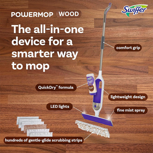 Set 2 1 2 Swiffer Power Mop Wood, Hardwood Floor Cleaner for Mopping Home, Bathroom, Kitchen, All Purpose Multi-Surface