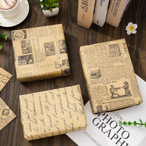 JarThenaAMCS 12 Sheet Vintage Newspaper Wrapping Paper - Not Roll - Retro Gift Wrap Paper for DIY Crafts