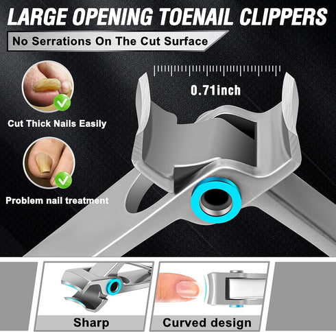 Toenail Clippers for Seniors, Aucurwen Heavy Duty Toe Nail Clippers for Thick Nails, Long Handle, 7Pcs