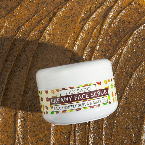 LILY SADO Cocoa & Coffee Creamy Face Scrub, Best Exfoliating Vegan Facial Cleanser, 4 oz