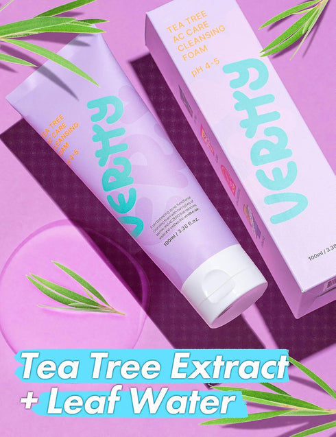 Tea Tree Vegan Cleansing Foam | Daily Oil Control Cleanser | Hydro Boost Exfoliating, Moisturizing, Hydrating, Soothing Cleanser for Sensitive Skin | Teens & Kids Skin Care (3.38oz)