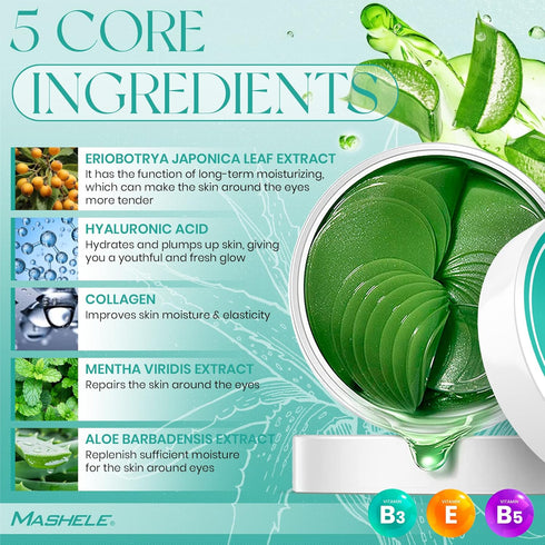 Korean 60pcs Aloe Vera Collagen Under Eye Gel Patches Mask, Treatment for Puffy Eyes, Dark Circles - 60pcs