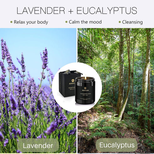 Lavender Eucalyptus Scented Candles for Home - Masculine Black Candles Gift for Men - Stress Relief Gift for Men, Women