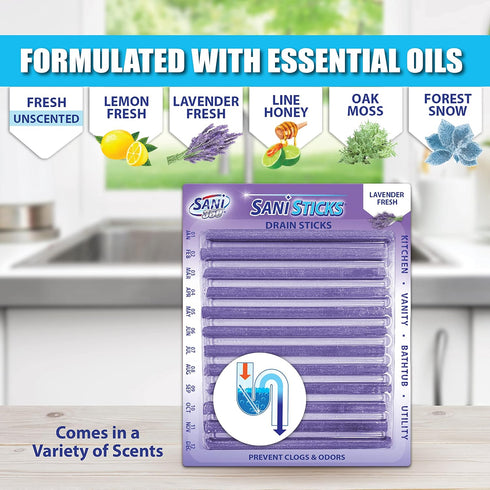 SANI 360° Sani Sticks Drain Cleaner and Deodorizer, Enzyme Pipe Cleaners for Sinks, Bathtub Drains, Septic Tanks, 24