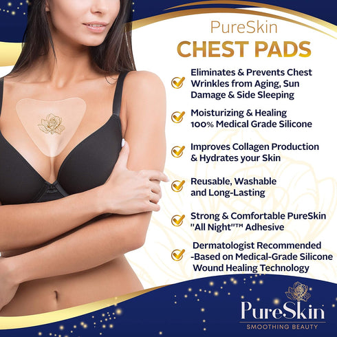 PureSkin Chest Wrinkle Pads - 3 PACK Decollete Anti Wrinkle Silicone Patches for Sleeping, Reusable