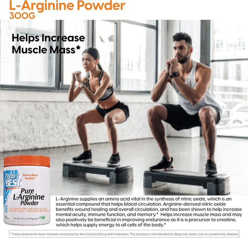 Doctor's Best L-arginine HCL Powder, Non-GMO, Vegan, Gluten Free, 300g for Muscle Growth