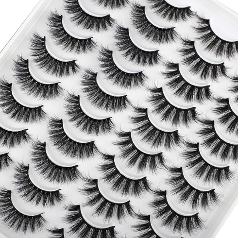 JIMIRE 20 Pairs False Eyelashes, 2 Styles Mixed Fluffy Eyelashes Natural Volume Wispy Faux Mink Lashes Pack
