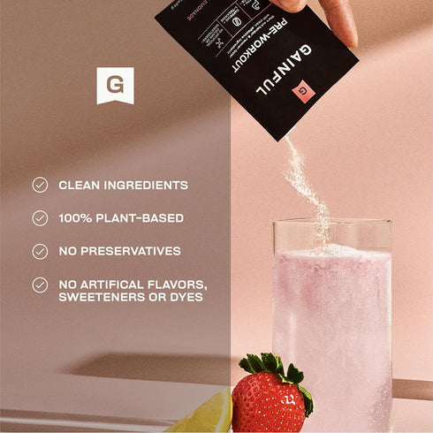 Gainful Pre Workout Powder, Strawberry Lemonade, 10 Ct: Natural Caffeine, L Theanine, L Citrulline, Beta Alanine, BCAA's