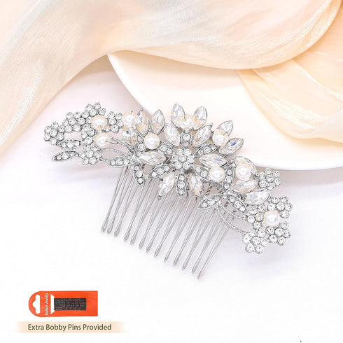 Silver Wedding Hair Comb with Pearls and Crystals - Bridal Headpiece or Party Hair Accessories