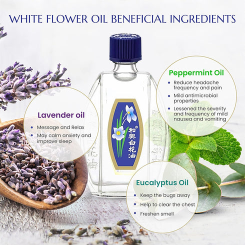 White Flower Analgesic Balm Oil Combo (20ml+10ml+2.5ml) for Muscle Joints Pain Relief, Eucalyptus Lavender Peppermint