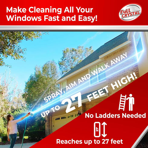 Full Crystal Window Cleaning Kit - 4 oz Glass Cleaner and 27ft Reach for Up to 20 Windows