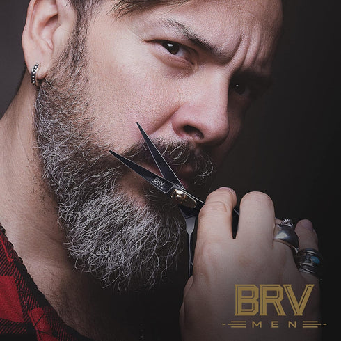 Razor Sharp Beard & Mustache Scissors, 5" High Carbon Stainless Steel Facial Hair Trimming Shears, Right Handed, Black