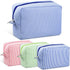 Sanwuta 3 Pack Seersucker Makeup Bag, Cute Stripe Cosmetic Pouch Gifts for Women and Girls (Pink, Blue, Green)