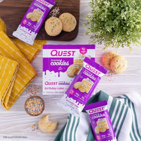 Quest Nutrition Frosted Cookies Twin Pack, Birthday Cake, 1g Sugar, 10g Protein, 2g Net Carbs, Gluten Free, 8 Count
