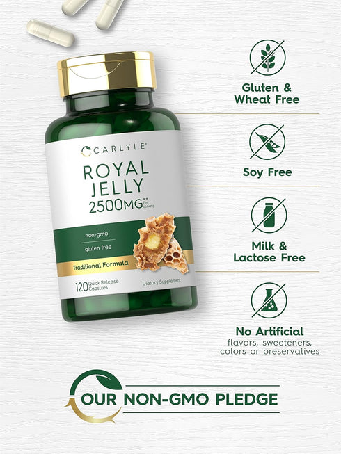 Carlyle Royal Jelly Capsule, 2500mg, 120 Count, Non-GMO and Gluten Free Formula