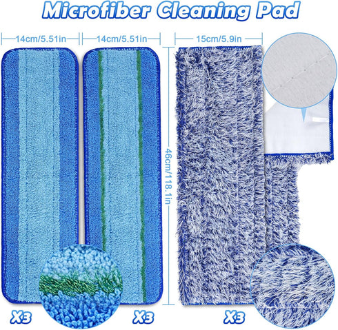 9 Pack Microfiber Cleaning Pads for Bona Mop Hardwood Floor Cleaner Mop Replacement, 4 Deep Microfiber Cleaning Pad 2 Dusting Pad Wet Mop Dry Dust Mop Cleaner Washable Reusable Refilll (Light blue2)