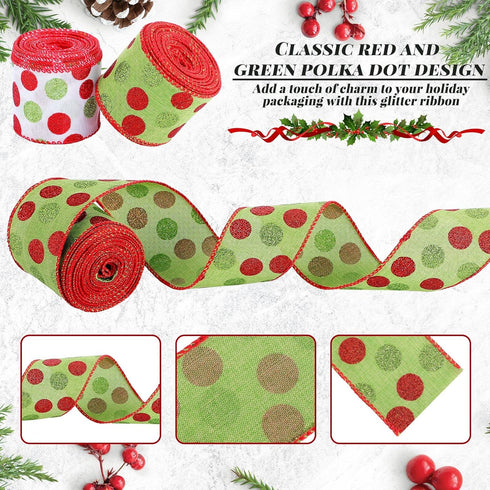 Yinder 2 Rolls 20 Yards Christmas Ribbon Red and Green Glitter Ribbon 2.5 Inch Christmas Tree Decorative DIY Ribbon for Wreaths Present Box Wrapping Xmas Party Craft Decor(Polka Dot) by Yinder