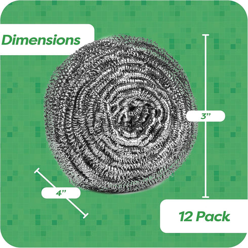 12 Pack Stainless Steel Scourers by Scrub It – Steel Wool Scrubber Pad for Dishes, Pots, Pans, and Ovens