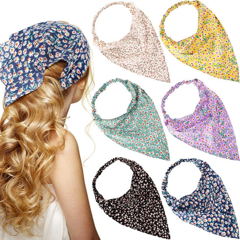 Syhood 6 Pcs Floral Bandanas for Women, Boho Daisy Hair Scarf Headband with Clip Chiffon (Pretty Floral Patterns)