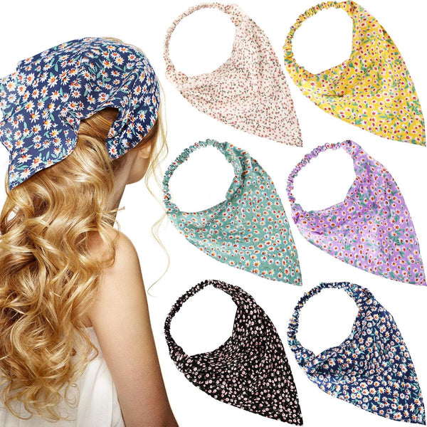 Syhood 6 Pcs Floral Bandanas for Women, Boho Daisy Hair Scarf Headband with Clip Chiffon (Pretty Floral Patterns)