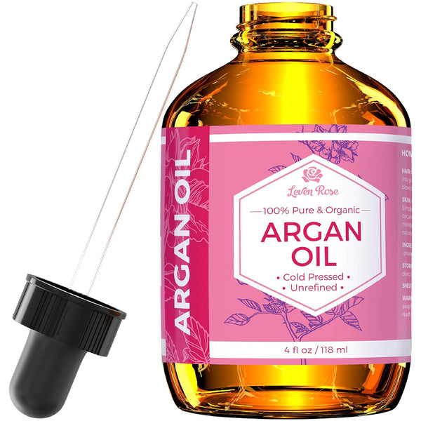 Leven Rose Argan Oil for Face, Hair, Skin - 4 oz 100% Pure Moroccan Cold-Pressed Organic