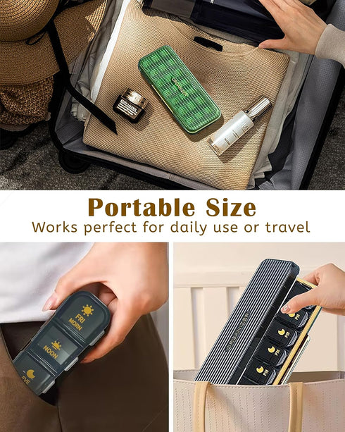 Ruquvi 3 7 Weekly Pill Organizer Times A Day, AM PM Organizer Day Pill Box with Separate Compartment, Large Medicine