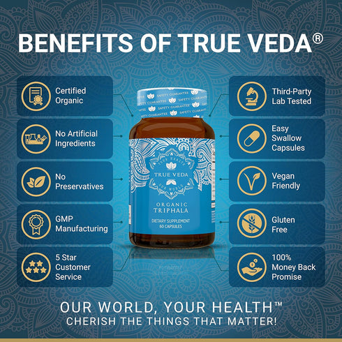Triphala Capsules, USDA Organic Certified, Vegan Triphala Tablets, 60 Caps