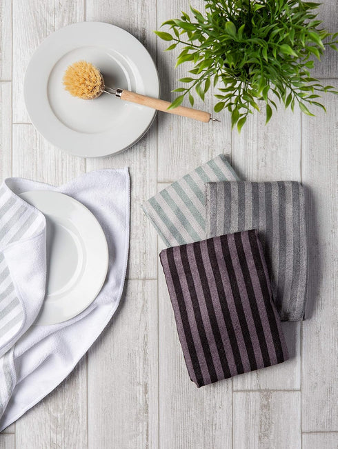Set DII Cleaning Collection Multi-Purpose Microfiber, Gray Stripes, Dishtowel