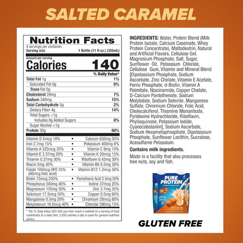 Salted Caramel Shake, Ready to Drink Keto-Friendly, Vitamins A, C, D, E Plus Zinc, 11 Oz, 12 Count