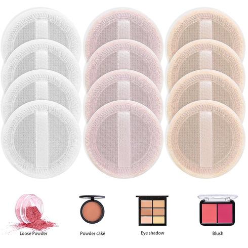 24Pcs Cotton Round Powder Puff Pads with Strap, Face Powder Puffs for Loose and Foundation Cosmetics